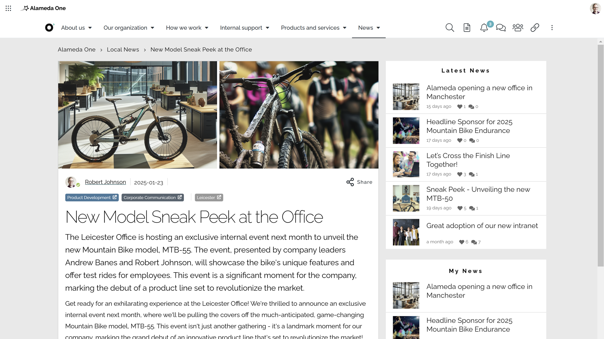 Modern intranet example: personalized news article targeted to employees by department and geographic location. Modern intranet example: personalized news article targeted to employees by department and geographic location.