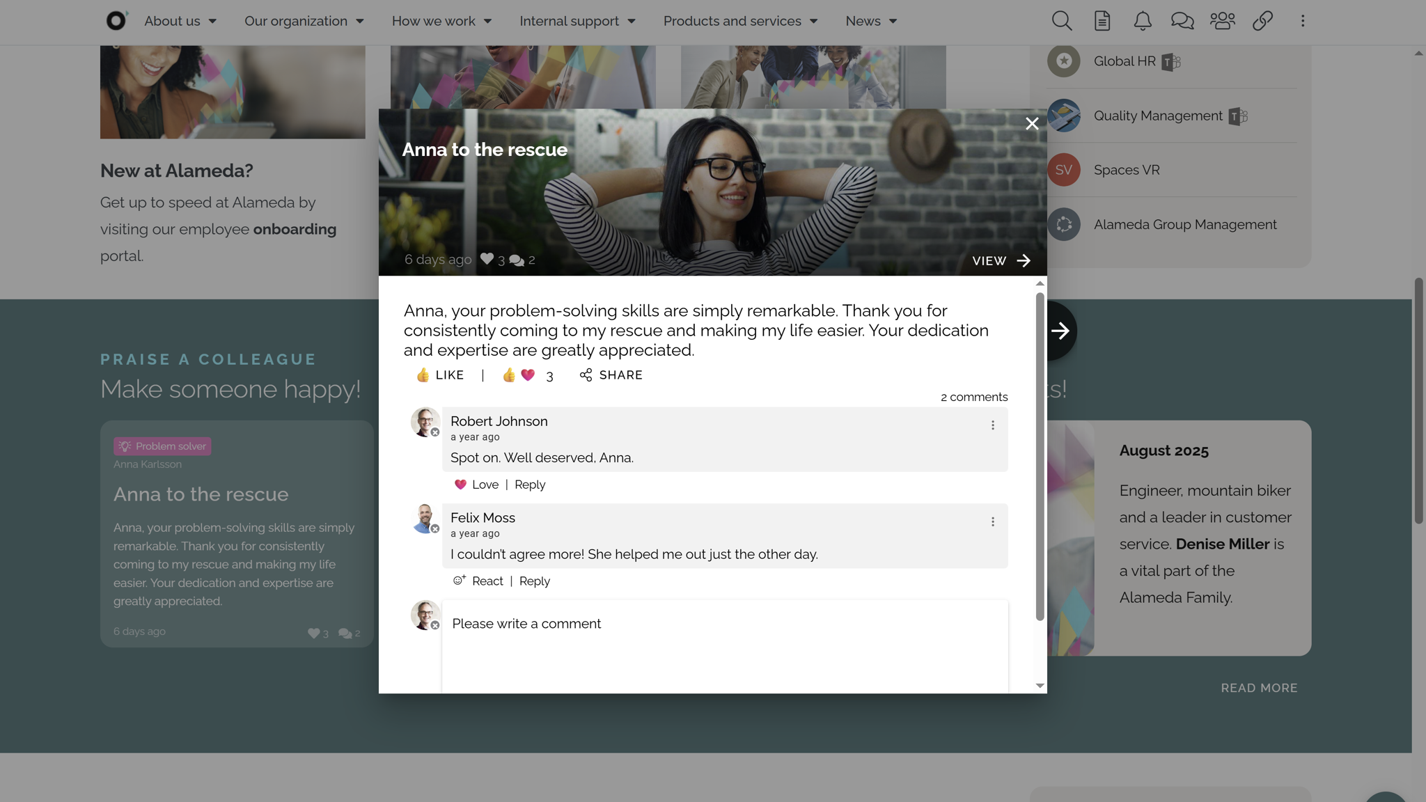 Social intranet solution with employee recognition tools such as peer-to-peer praise posts to strengthen culture and engagement. Social intranet solution with employee recognition tools such as peer-to-peer praise posts to strengthen culture and engagement.