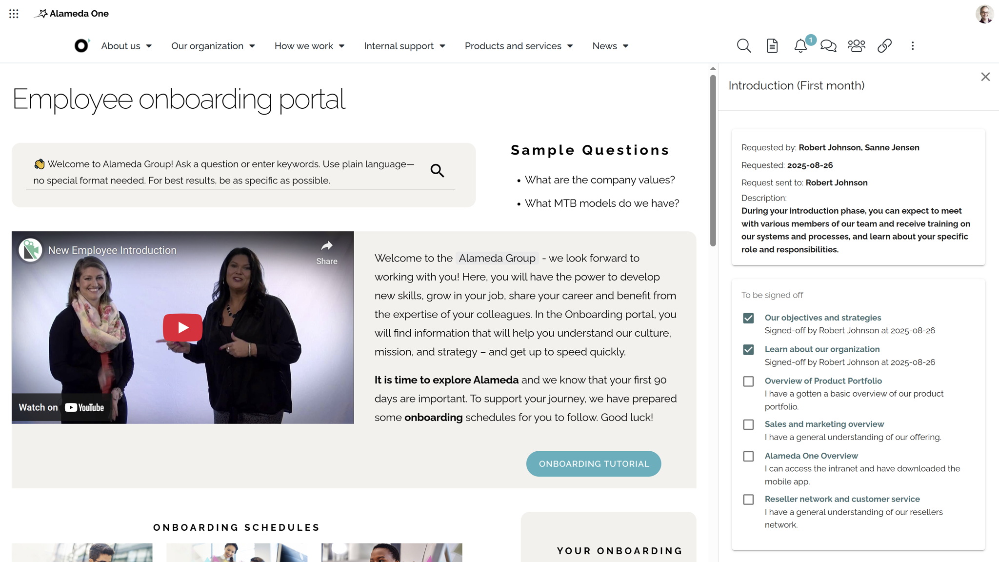 Intranet website feature example with structured onboarding schedules and employee engagement tools. Intranet website feature example with structured onboarding schedules and employee engagement tools.