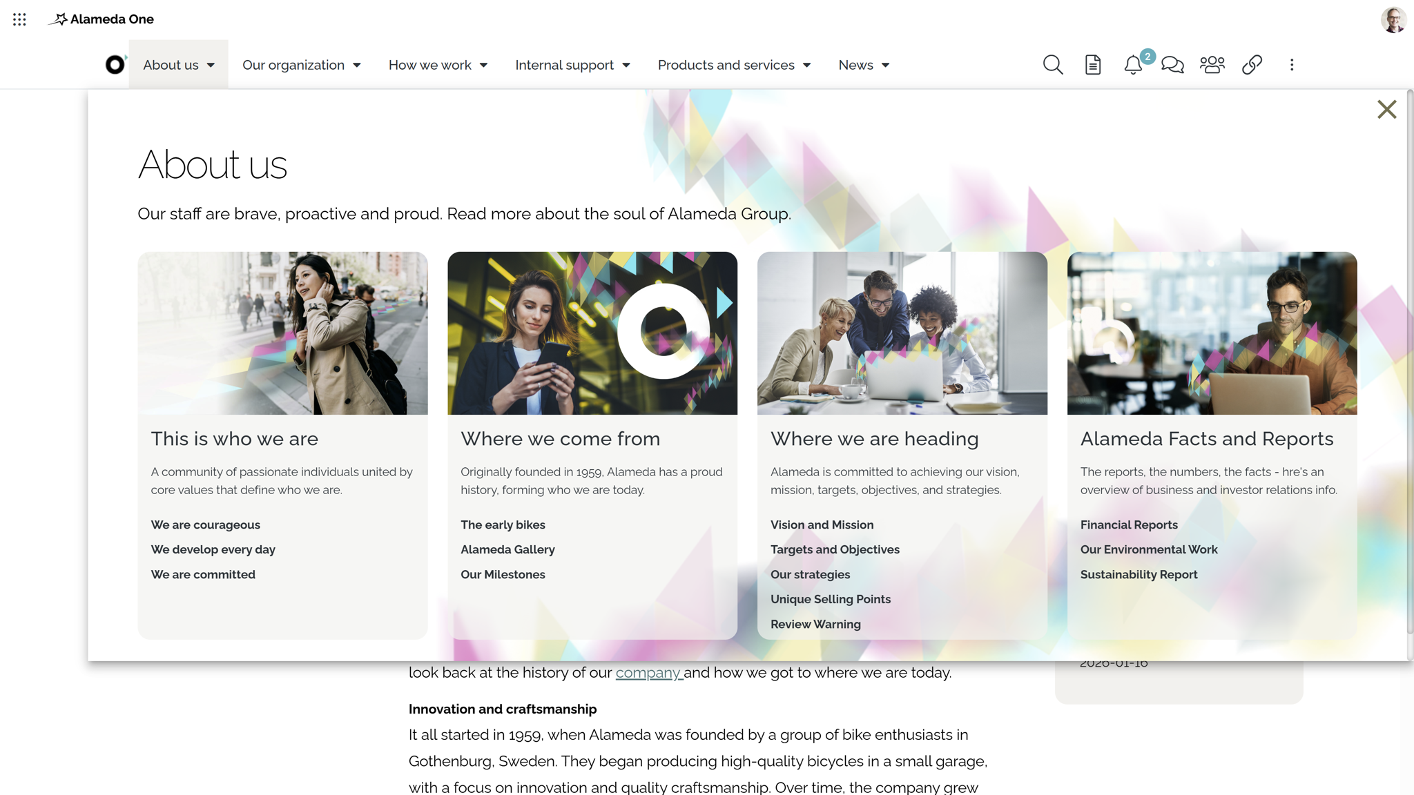 SharePoint intranet example: Role-based navigation using dynamic mega menu and directories. SharePoint intranet example: Role-based navigation using dynamic mega menu and directories.