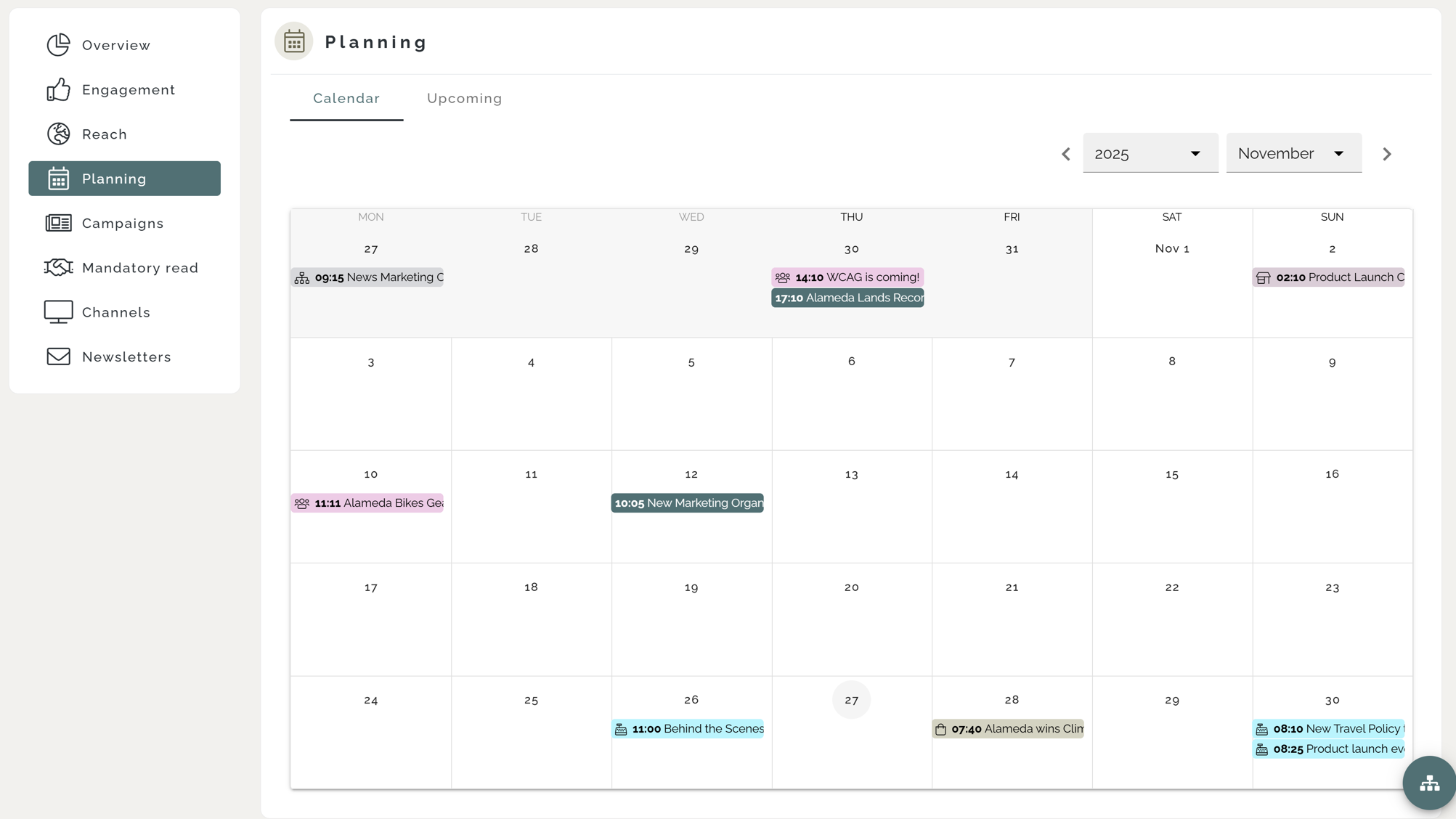 Alt text: Intranet communication idea illustrating a shared editorial calendar used to plan and align internal communication campaigns. Alt text: Intranet communication idea illustrating a shared editorial calendar used to plan and align internal communication campaigns.