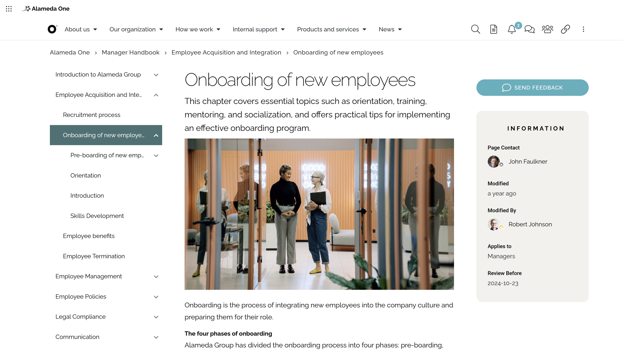 HR Intranet showing a page from the Manager Handbook HR Intranet showing a page from the Manager Handbook