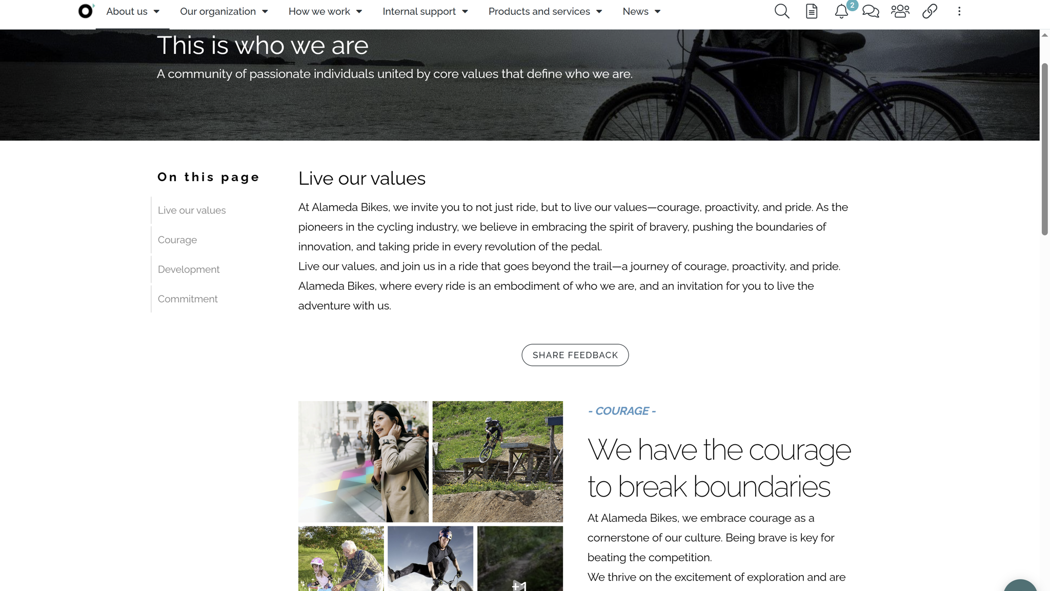 HR intranet example with visual storytelling about organizational culture HR intranet example with visual storytelling about organizational culture