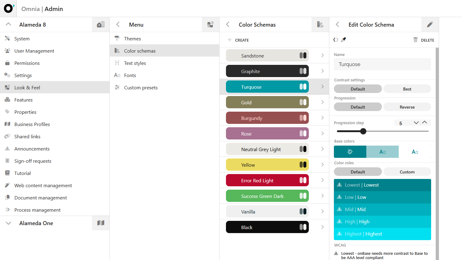Admin console showing intranet platform management tools for branding, theming, and governance configuration Admin console showing intranet platform management tools for branding, theming, and governance configuration