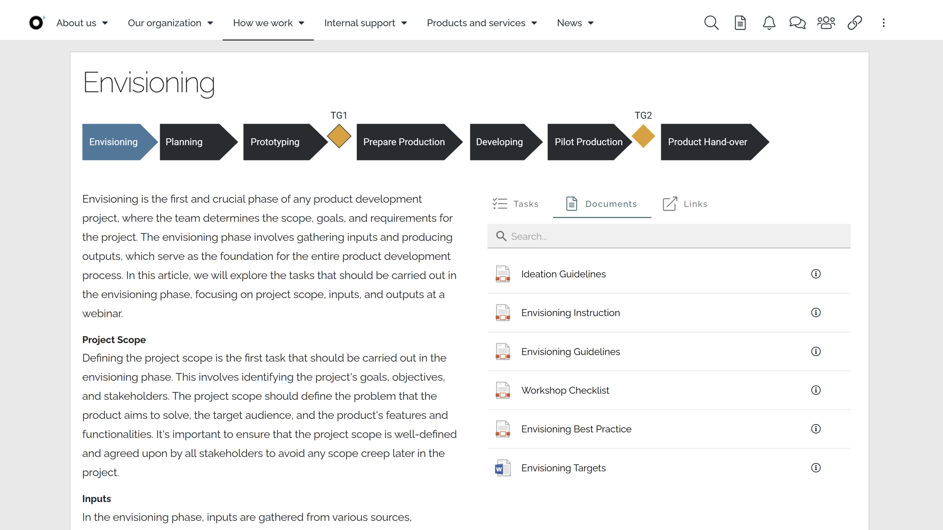 Business process map shown as one of the intranet navigation examples, allowing users to navigate processes, tasks, and related content. Business process map shown as one of the intranet navigation examples, allowing users to navigate processes, tasks, and related content.
