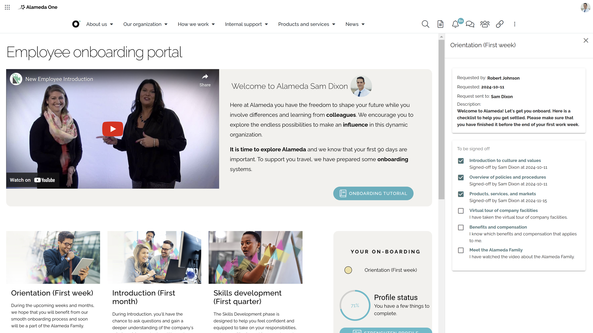 Intranet example of must-have intranet features with AI-powered notifications and task management for onboarding consistency. Intranet example of must-have intranet features with AI-powered notifications and task management for onboarding consistency.