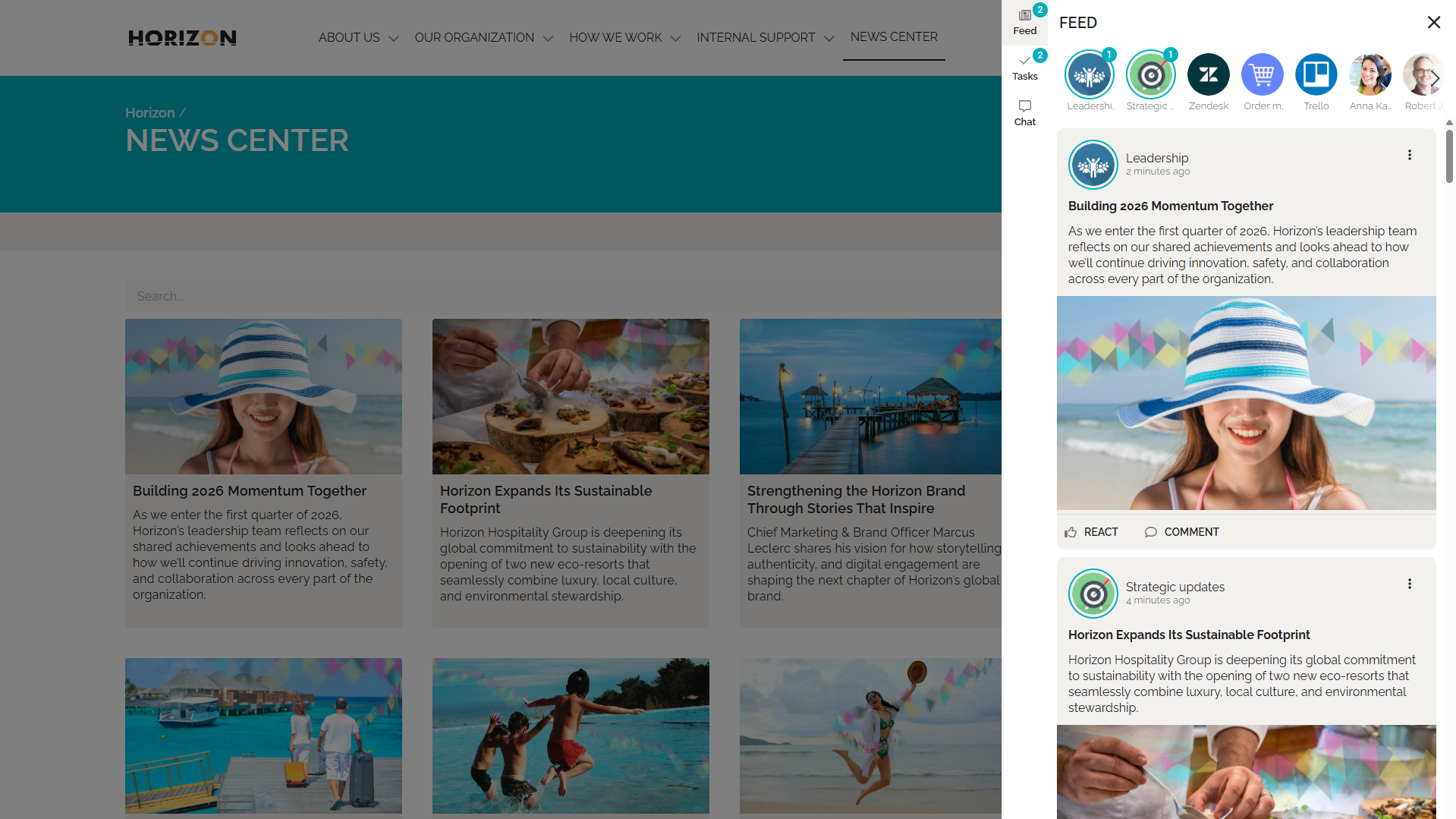 Intranet website example: Improving internal communication with new articles, leadership messages, strategic updates, and more. Intranet website example: Improving internal communication with new articles, leadership messages, strategic updates, and more.