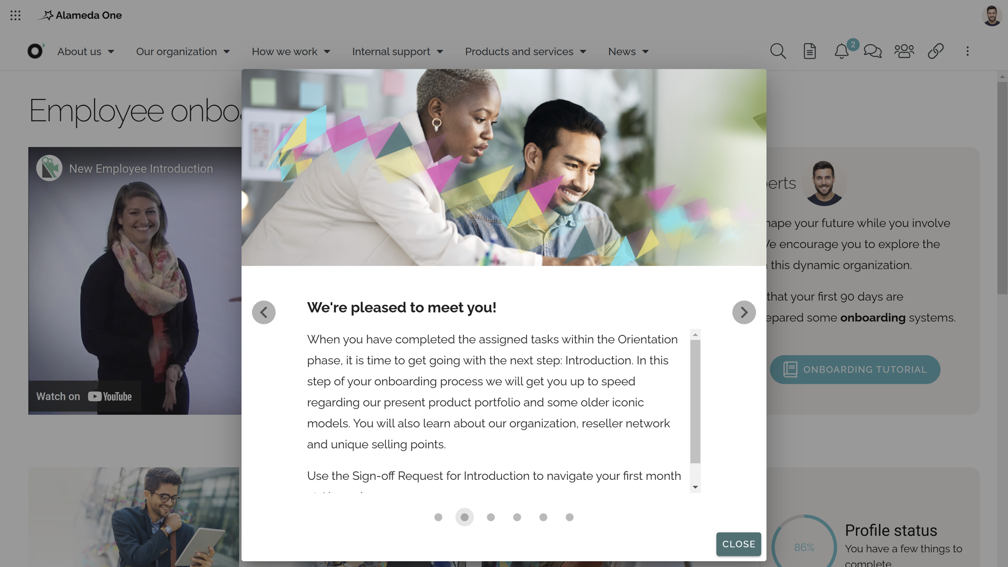 Guided intranet onboarding tutorial supporting employee experience best practices within an intranet planning framework. Guided intranet onboarding tutorial supporting employee experience best practices within an intranet planning framework.