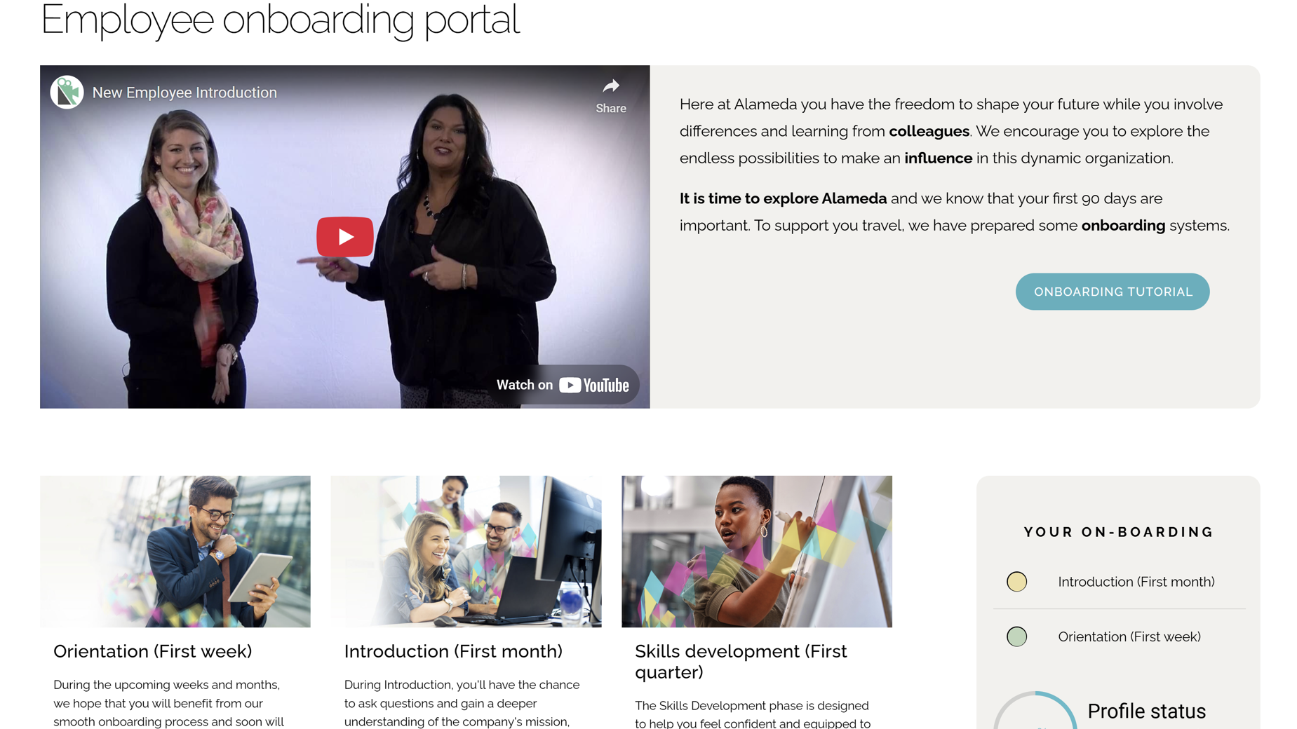 HR intranet page example showing a tailored welcome experience for new employees HR intranet page example showing a tailored welcome experience for new employees