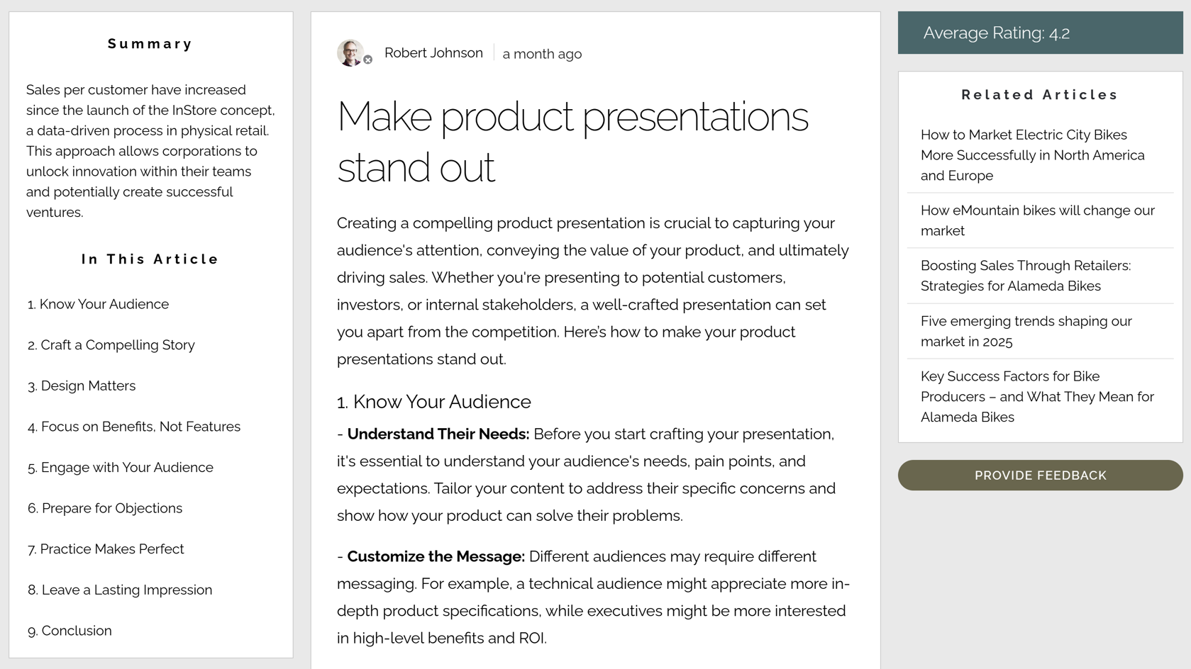 AI features in intranet generating concise article summaries to help employees quickly grasp key messages. AI features in intranet generating concise article summaries to help employees quickly grasp key messages.