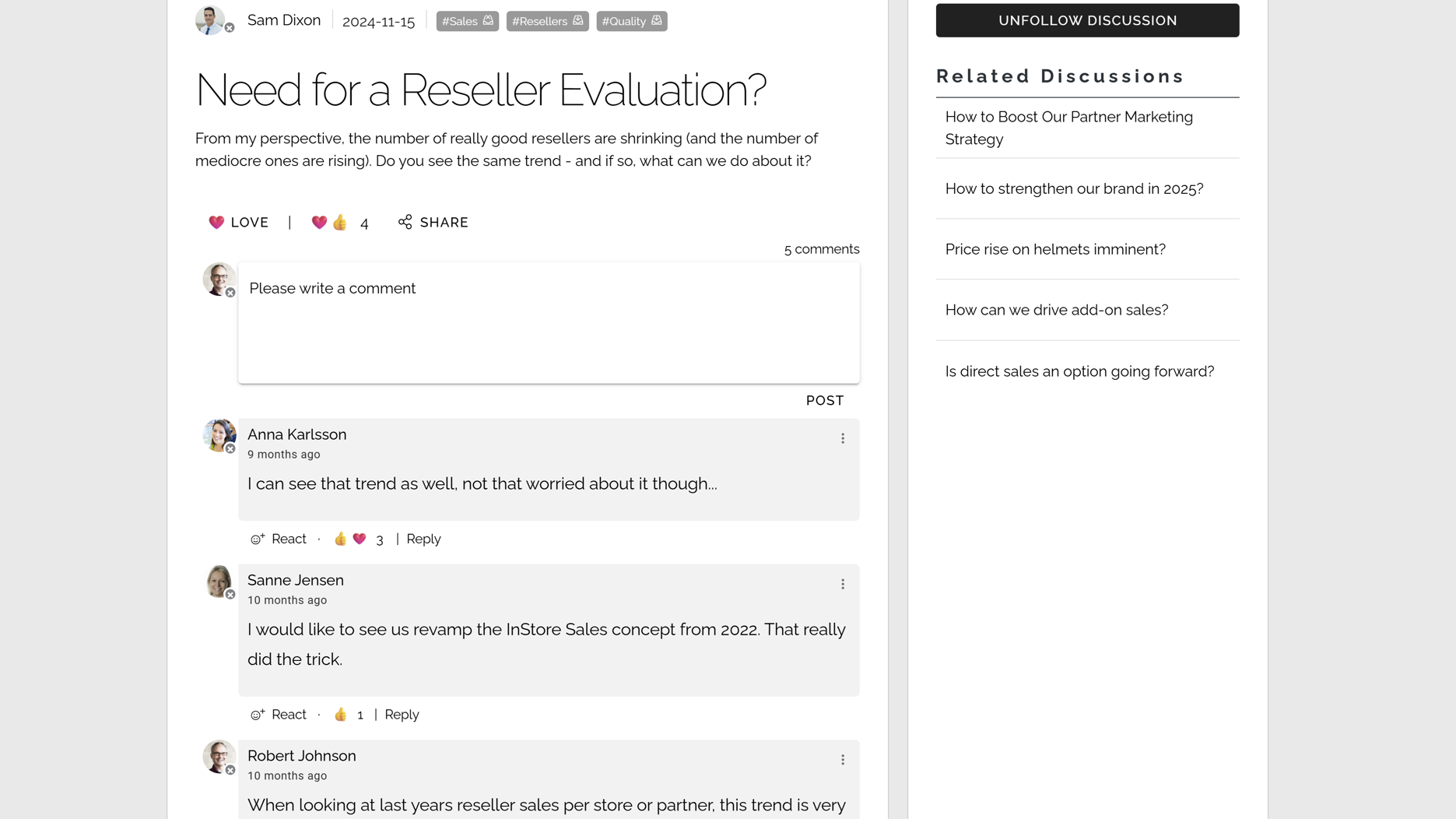 Intranet site example showing discussion threads in a knowledge-sharing community. Intranet site example showing discussion threads in a knowledge-sharing community.