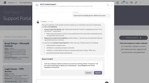 Front Door Intranet Example - Besides providing instructions on what to do and how, the AI-assistant can present a form and help post a ticket.png