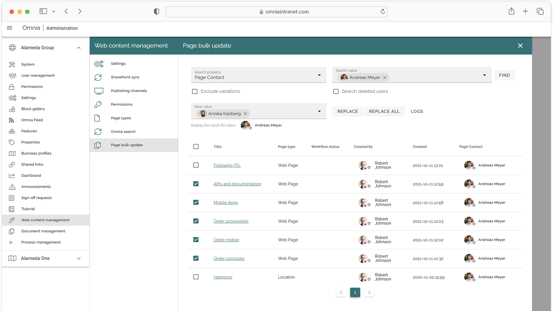 Page Bulk Update - Reassign or retag multiple pages in one step—streamlining content ownership and reducing risk. Page Bulk Update - Reassign or retag multiple pages in one step—streamlining content ownership and reducing risk.