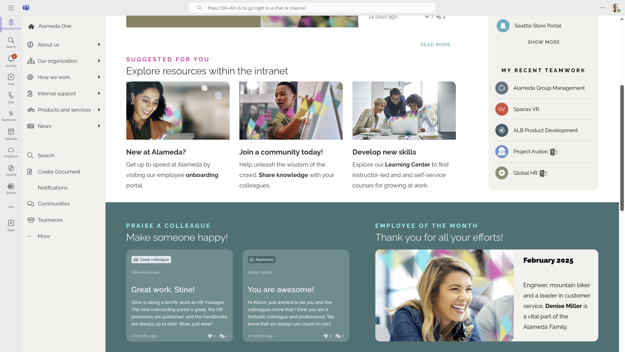 SharePoint Intranet Example: Integrated SharePoint intranet experience running inside Microsoft Teams interface. SharePoint Intranet Example: Integrated SharePoint intranet experience running inside Microsoft Teams interface.