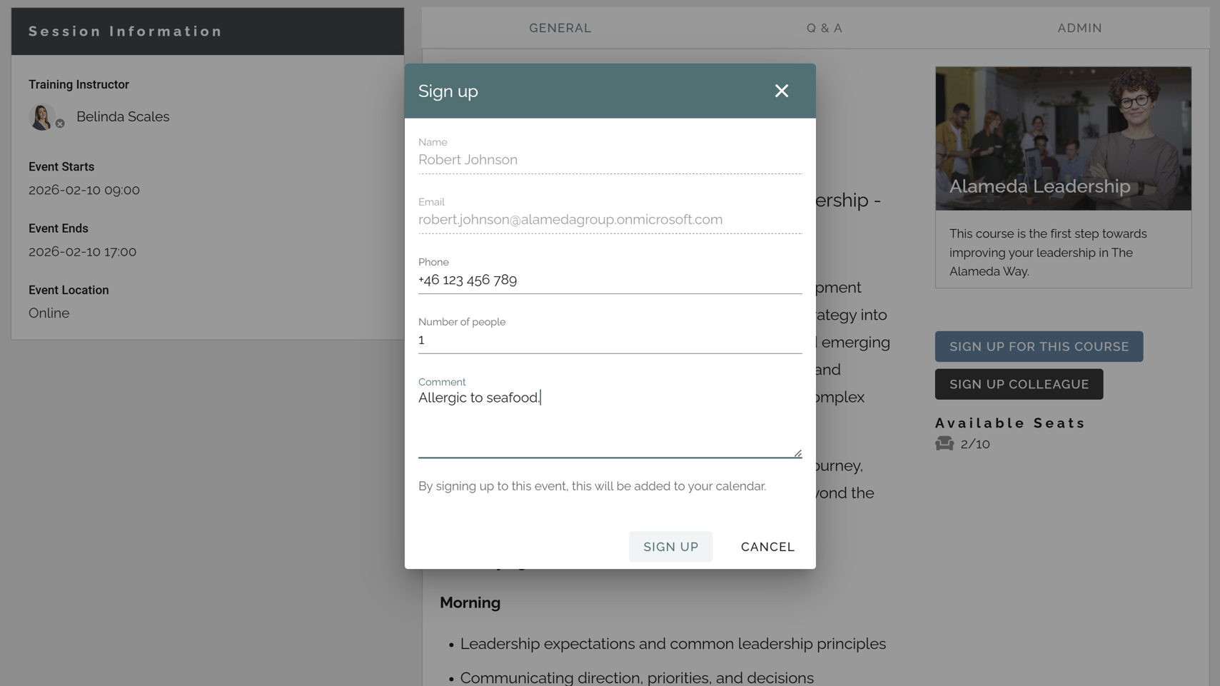 Employee service delivered through the intranet with event registration and integration to Outlook and Microsoft Teams. Employee service delivered through the intranet with event registration and integration to Outlook and Microsoft Teams.