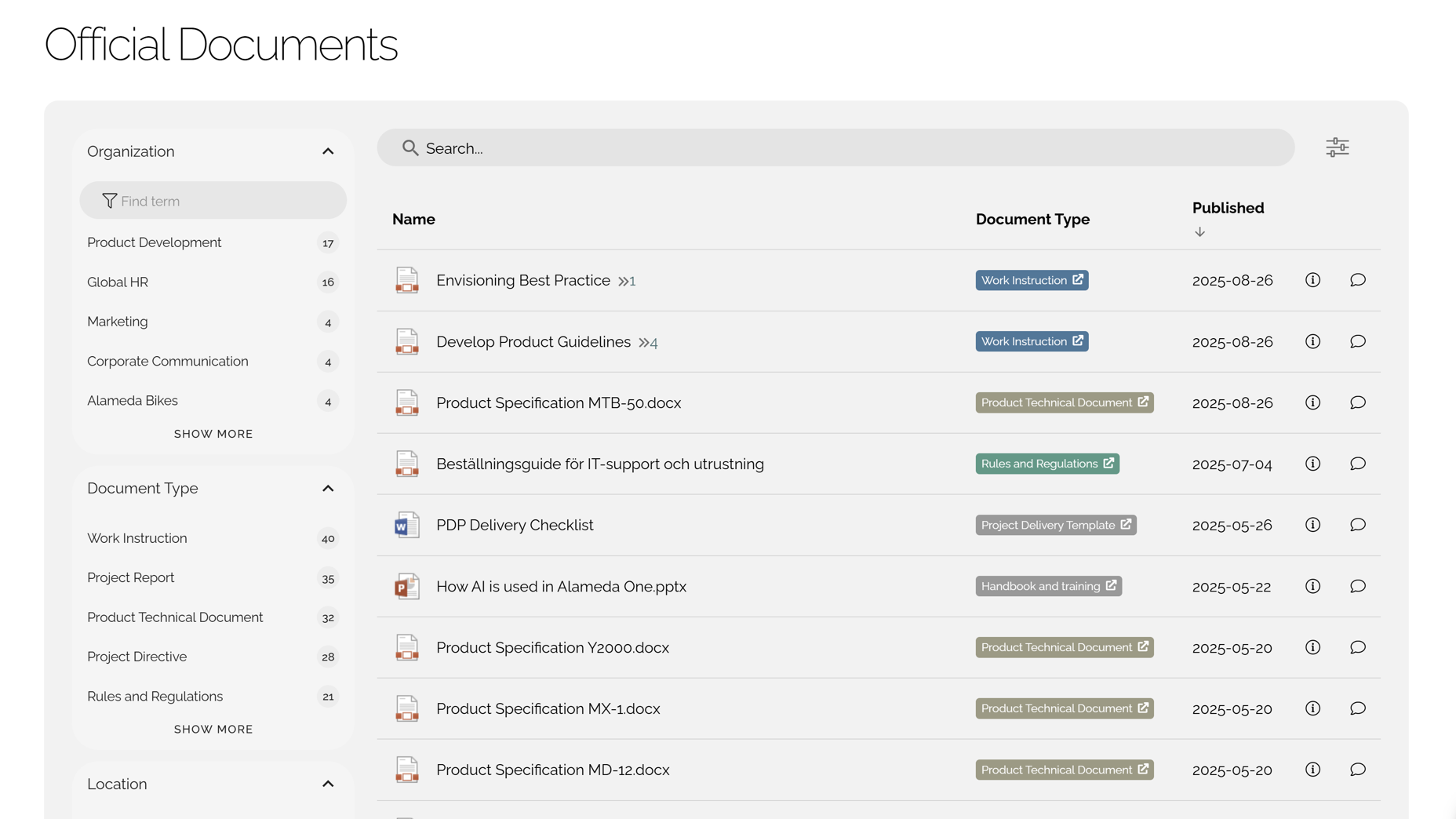 Intranet site document center with search, filters, and compliance features for secure content management. Intranet site document center with search, filters, and compliance features for secure content management.