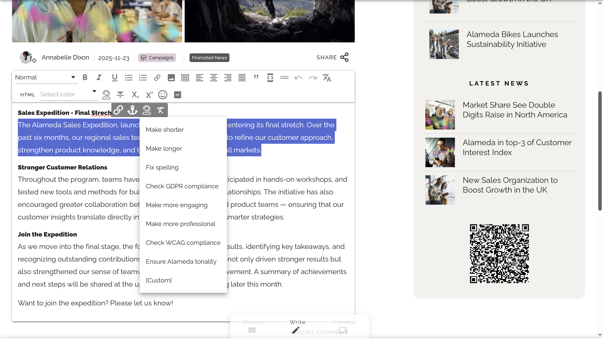 AI Intranet Content Management: Configurable prompts can help publishers improve text quality, tonality, GDPR compliance and more. AI Intranet Content Management: Configurable prompts can help publishers improve text quality, tonality, GDPR compliance and more.