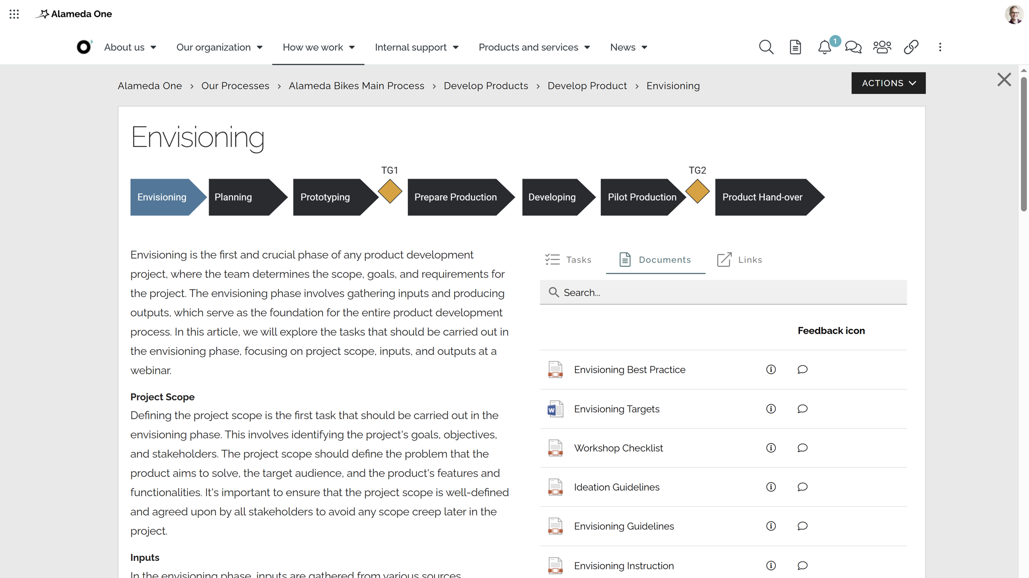 Intranet website example showing best practice process design linked to tasks, documents, and forms. Intranet website example showing best practice process design linked to tasks, documents, and forms.