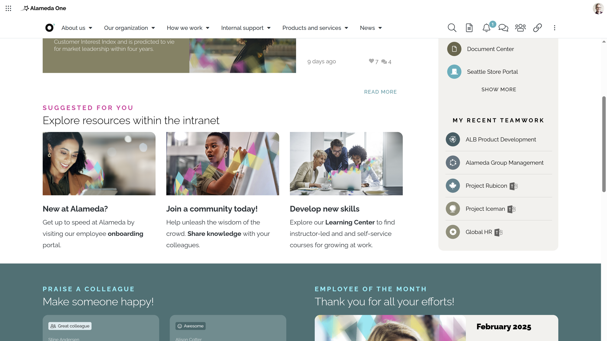 Personalized intranet dashboard with AI-powered recommendations designed to improve the employee experience and maximize intranet value. Personalized intranet dashboard with AI-powered recommendations designed to improve the employee experience and maximize intranet value.