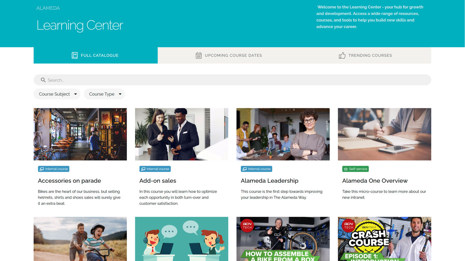 SharePoint Intranet Example: Intranet learning center displaying courses and categorized training materials. SharePoint Intranet Example: Intranet learning center displaying courses and categorized training materials.