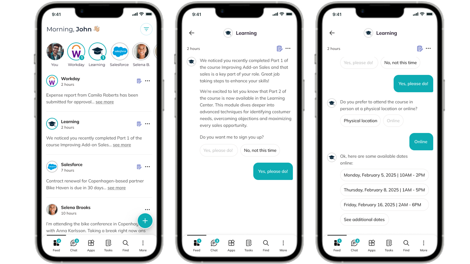 Mobile intranet app with AI assistant notification guiding a user through tasks to enhance employee experience. Mobile intranet app with AI assistant notification guiding a user through tasks to enhance employee experience.