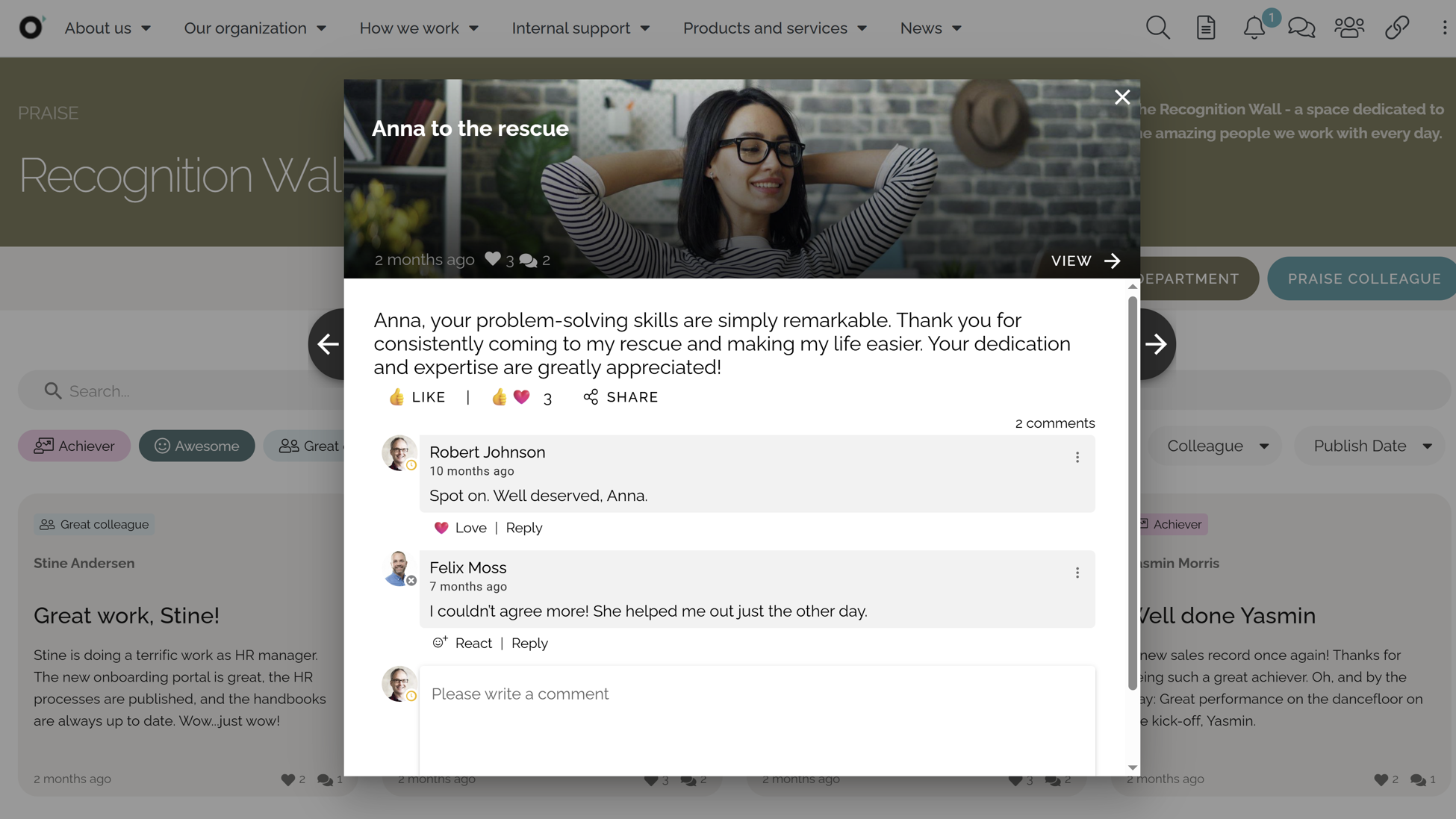 Employee engagement platform showcasing peer-to-peer recognition and appreciation ideas. Employee engagement platform showcasing peer-to-peer recognition and appreciation ideas.