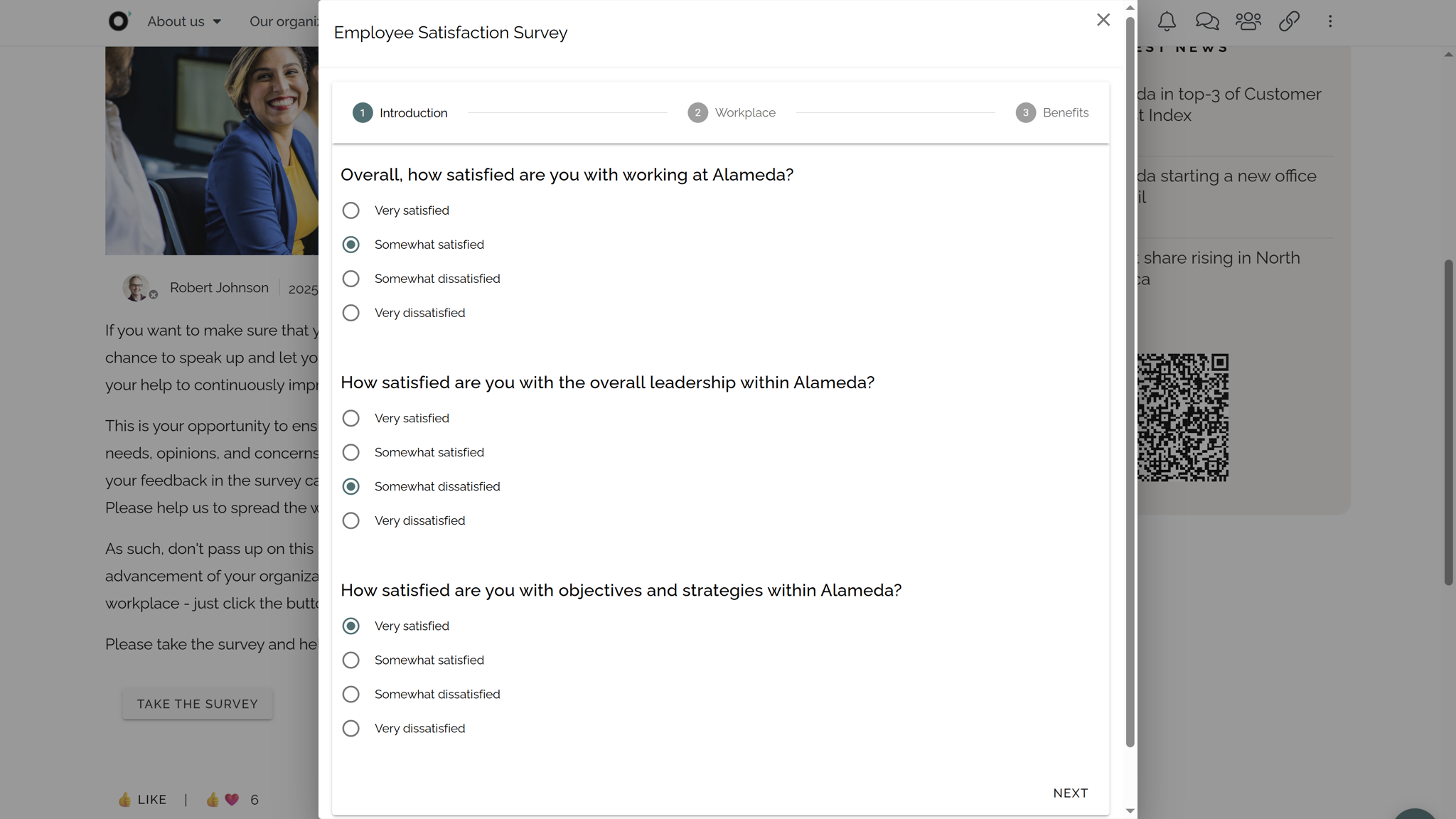 Social intranet platform with feedback channels, polls, and surveys to capture employee voice and boost satisfaction. Social intranet platform with feedback channels, polls, and surveys to capture employee voice and boost satisfaction.