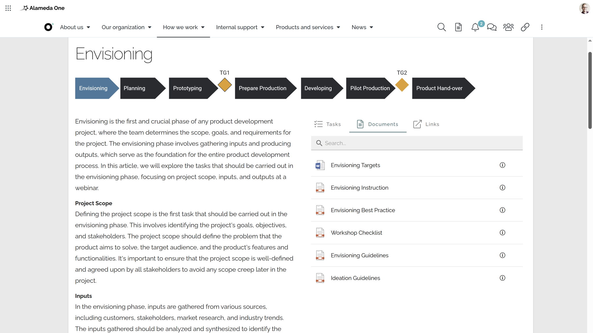 SharePoint intranet example: Visual process map with workflows, tasks, and related resources. SharePoint intranet example: Visual process map with workflows, tasks, and related resources.
