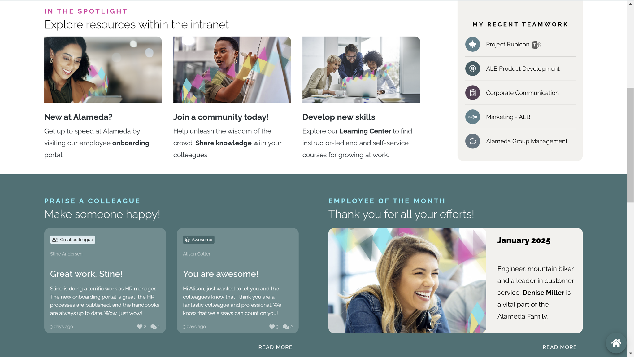 Intranet homepage example with a card-based mega menu supporting intuitive navigation and user-friendly design. Intranet homepage example with a card-based mega menu supporting intuitive navigation and user-friendly design.