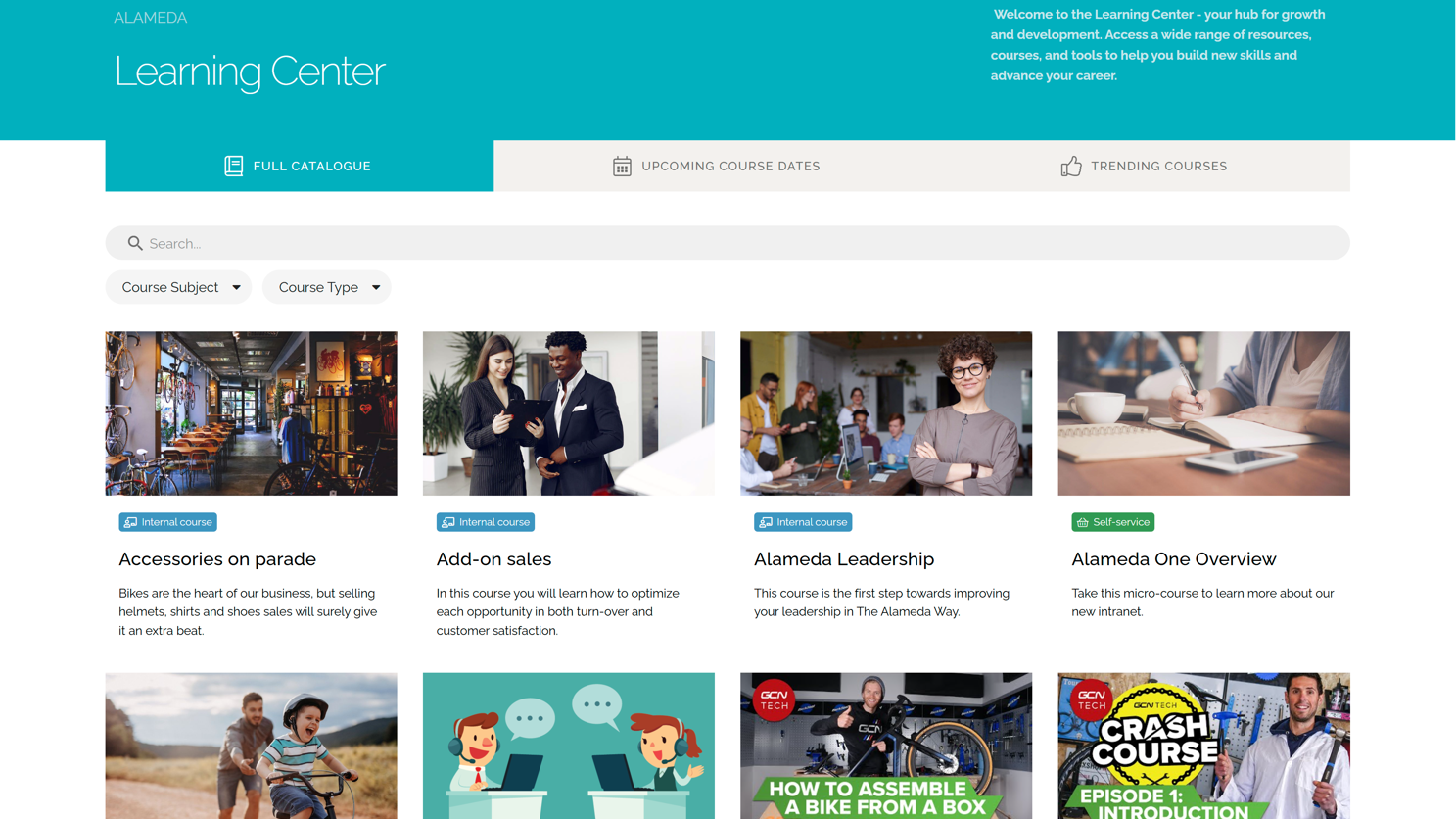 Intranet learning center enabling future workforce skills development through courses, videos, and learning paths Intranet learning center enabling future workforce skills development through courses, videos, and learning paths