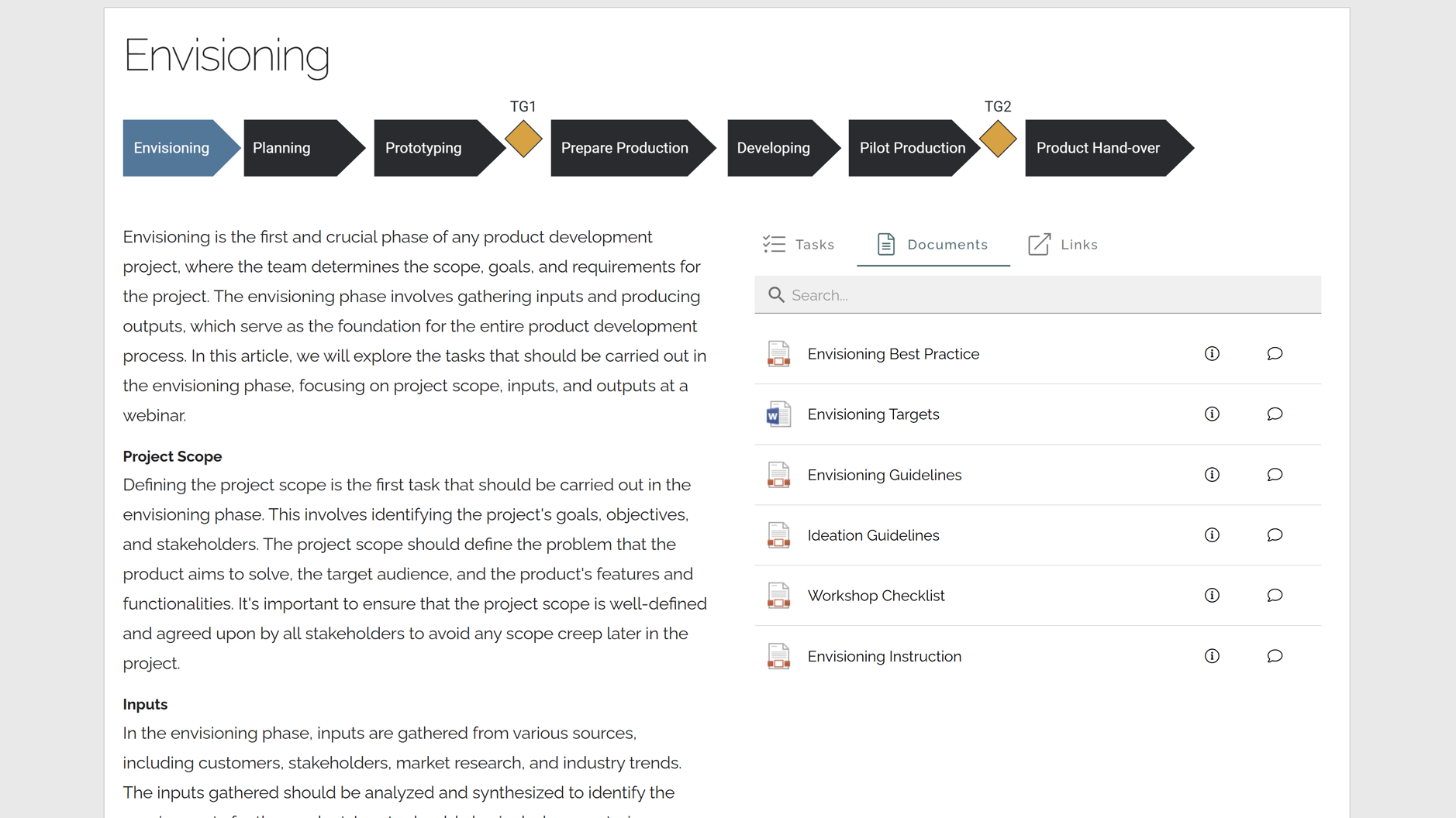 Intranet interface displaying official business process documentation with version control and categorized document links. Intranet interface displaying official business process documentation with version control and categorized document links.