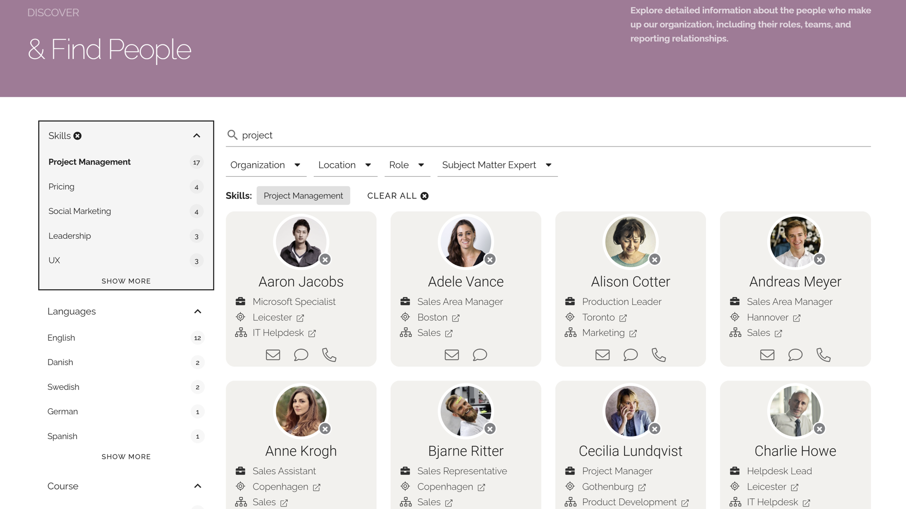 Stand-alone search application for finding people based on competence, expertise, languages, and more. Stand-alone search application for finding people based on competence, expertise, languages, and more.