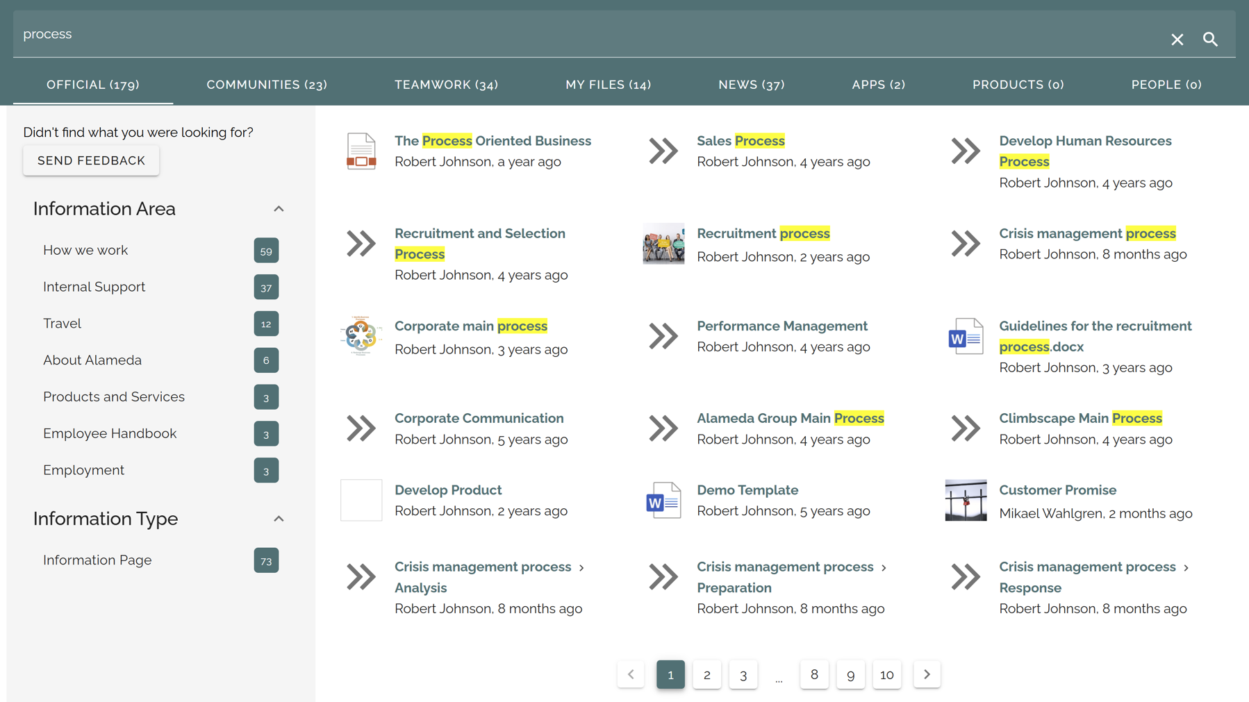 Intranet search results prioritising official knowledge and governed content Intranet search results prioritising official knowledge and governed content
