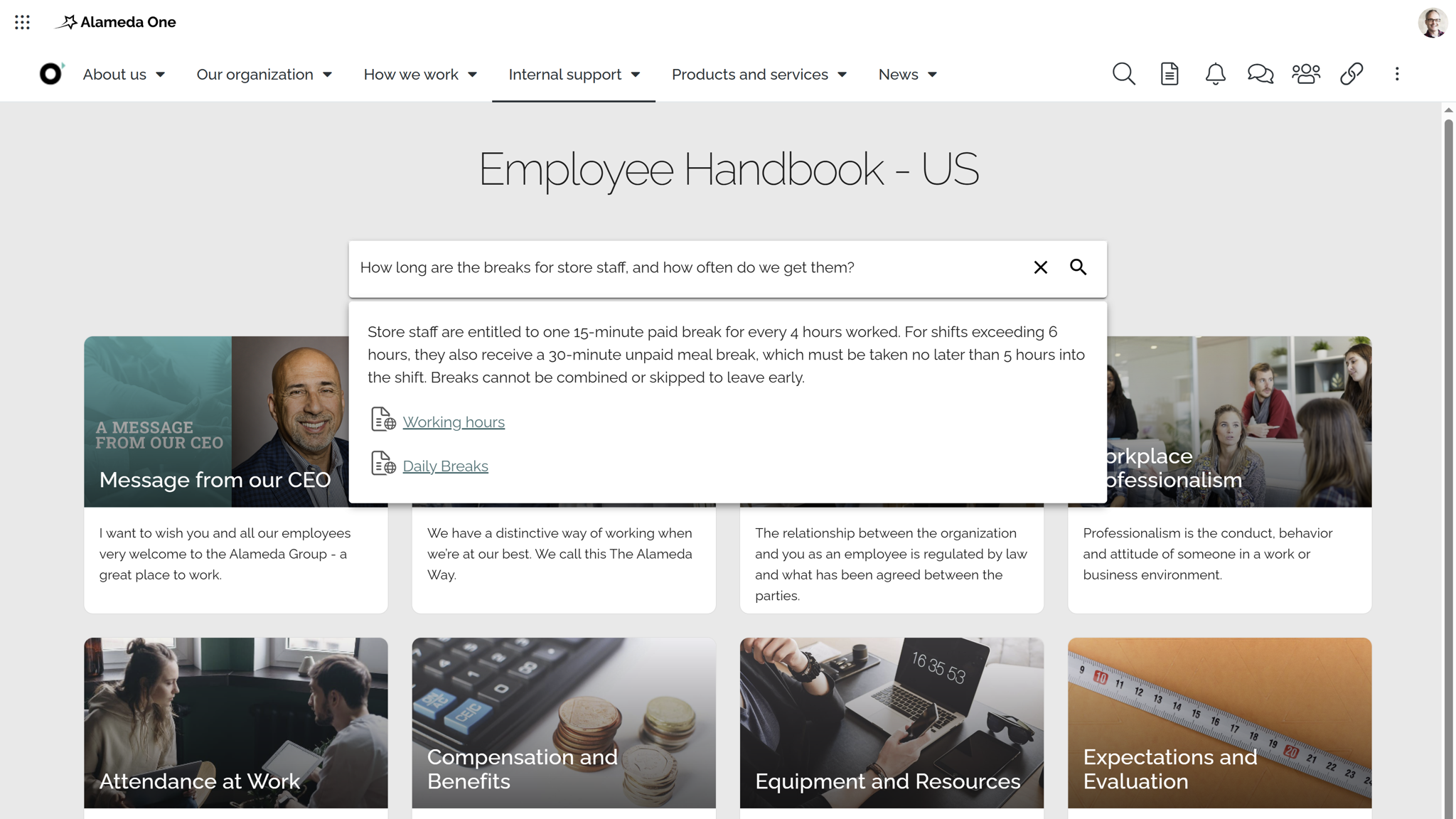 Intranet communication idea showing an employee handbook enhanced with semantic AI search for faster information discovery. Intranet communication idea showing an employee handbook enhanced with semantic AI search for faster information discovery.
