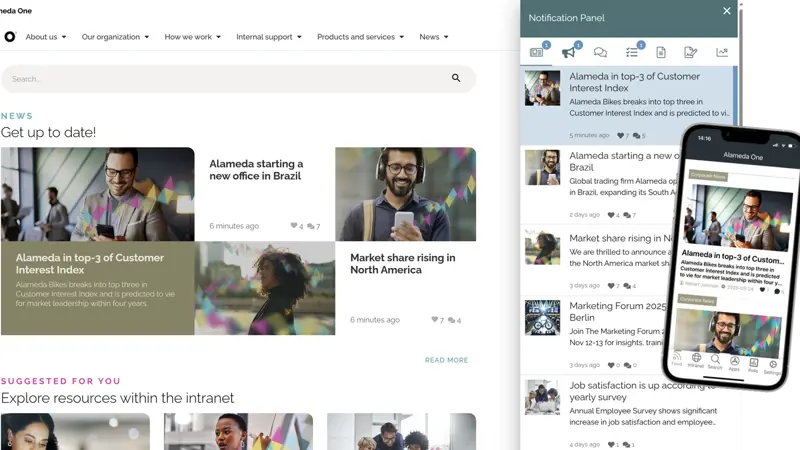 Multichannel intranet content delivery supporting employee adoption