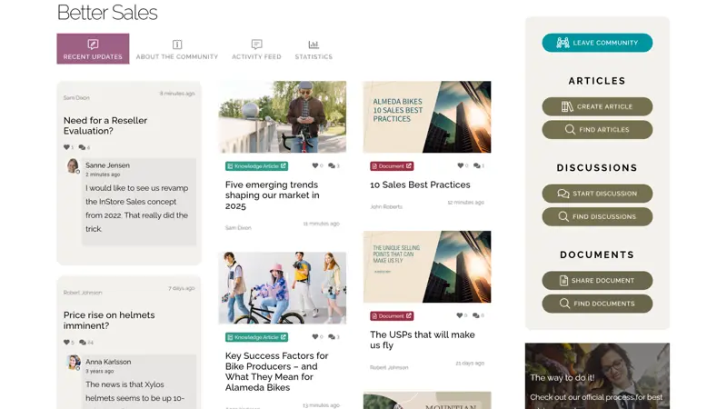 Intranet community supporting future workforce knowledge sharing through discussions, blogs, and shared documents