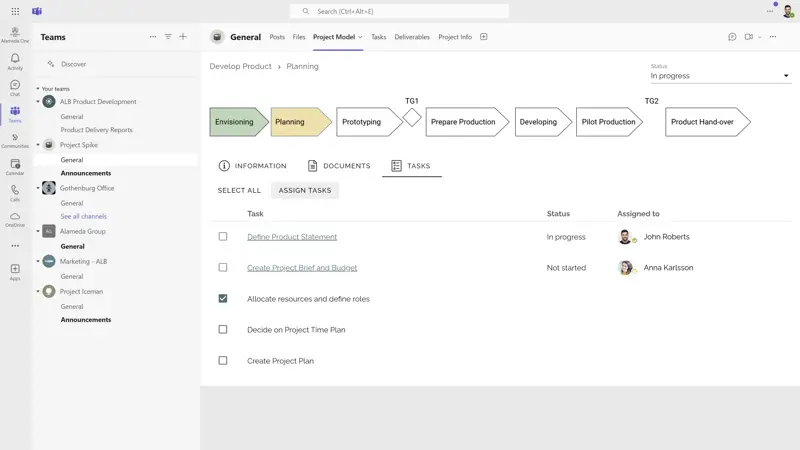 SharePoint Intranet Example: SharePoint-based project workspace created from a standardized collaboration template.