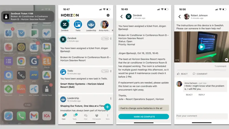 Intranet for Government Example: mobile intranet app showing integrated business workflows and employee services for improved productivity in government organizations.