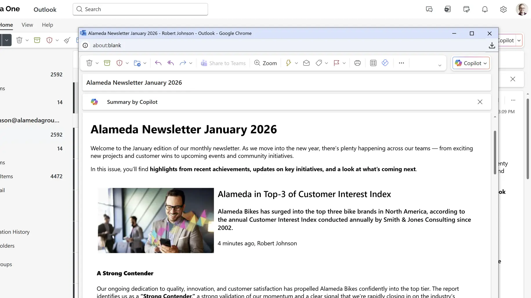 Internal communications newsletter generated from intranet content with prioritized news articles